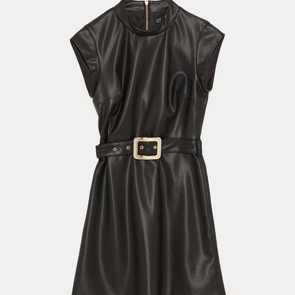 ZARA BLACK FAUX LEATHER BELTED DRESS - Picture 7 of 8